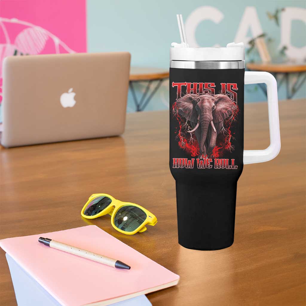 Alabama Fan Tumbler With Handle This Is How We Roll Bama Mascot Game Day - Wonder Print Shop