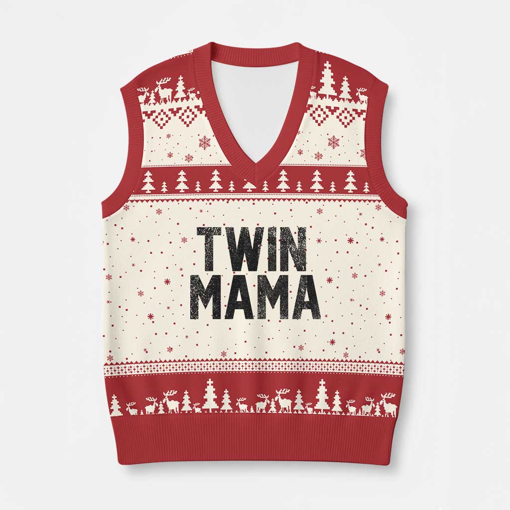 Twin Mama V-Neck Knit Sweater Vest Pregnancy Announcement New Mom Mothers Day Gift