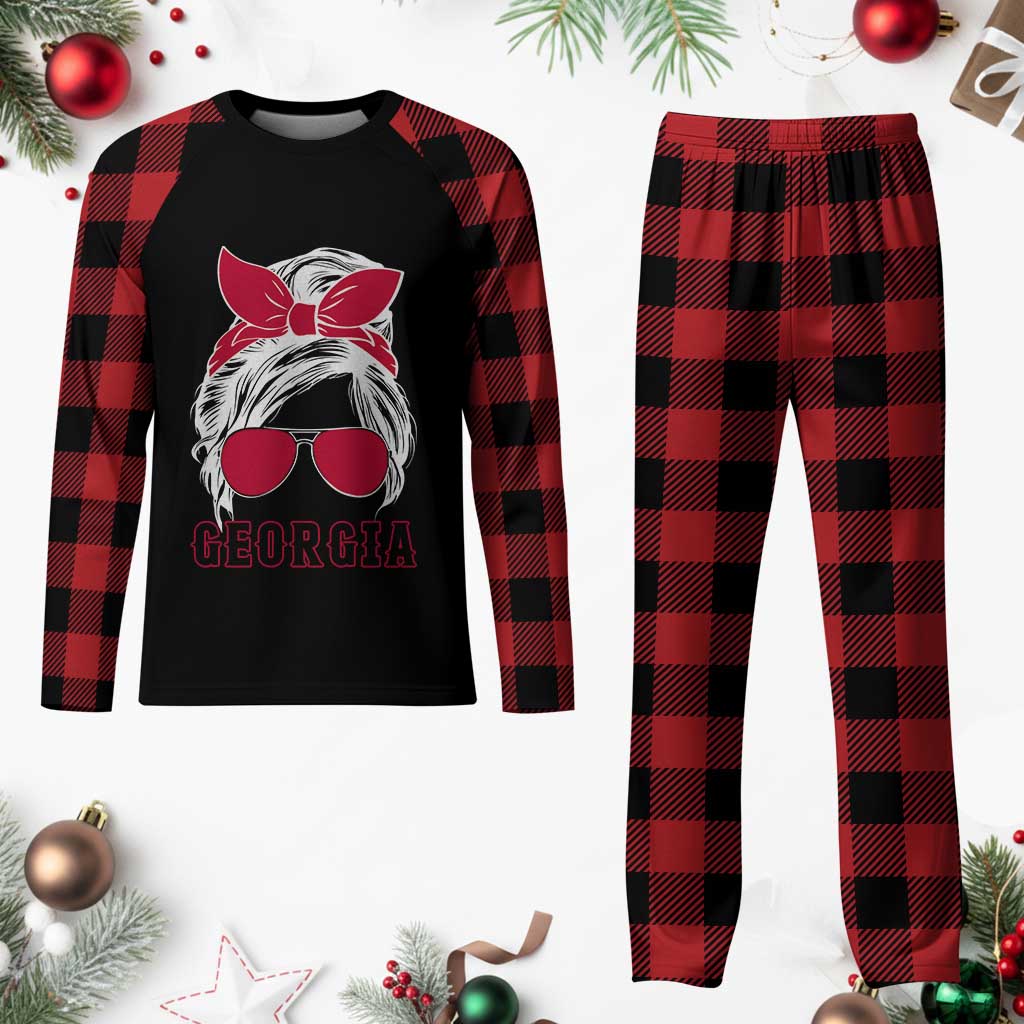 Georgia Lovers Plaid Pajama Set Bulldogs Game Day Messy Bun - Wonder Print Shop