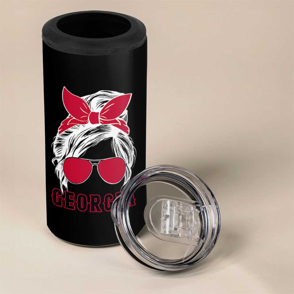 Georgia Lovers 4 in 1 Can Cooler Tumbler Bulldogs Game Day Messy Bun - Wonder Print Shop