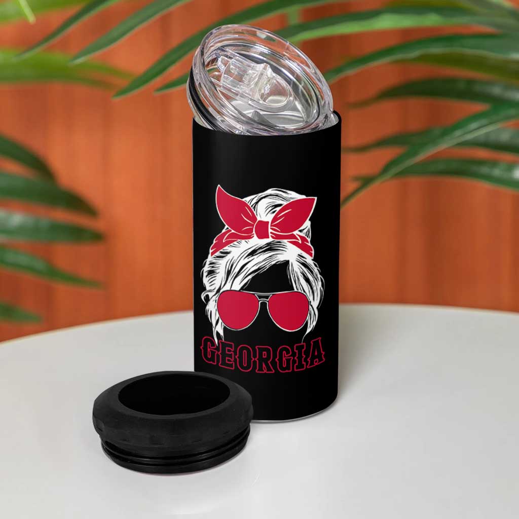 Georgia Lovers 4 in 1 Can Cooler Tumbler Bulldogs Game Day Messy Bun - Wonder Print Shop