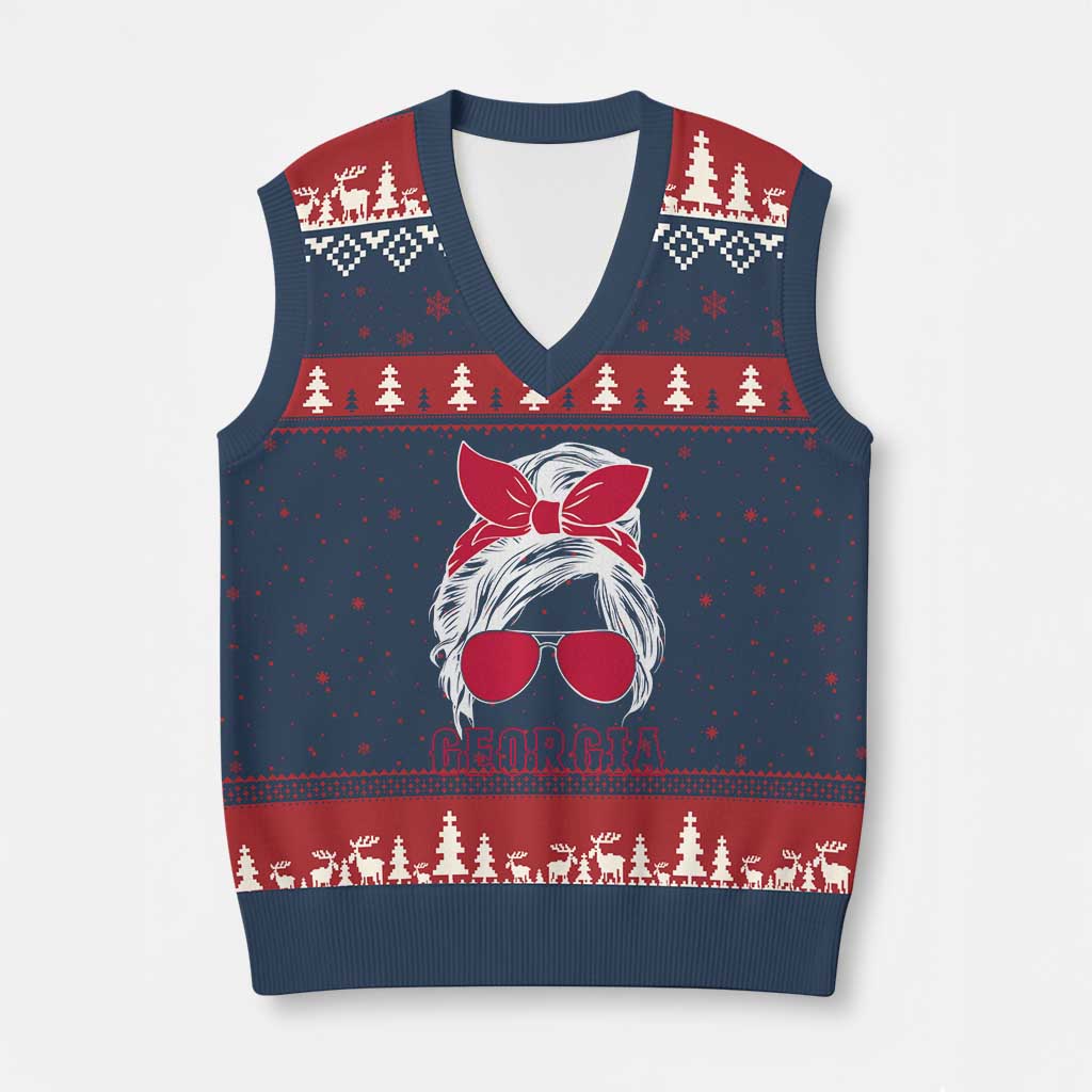 Georgia Lovers V-Neck Knit Sweater Vest Bulldogs Game Day Messy Bun - Wonder Print Shop