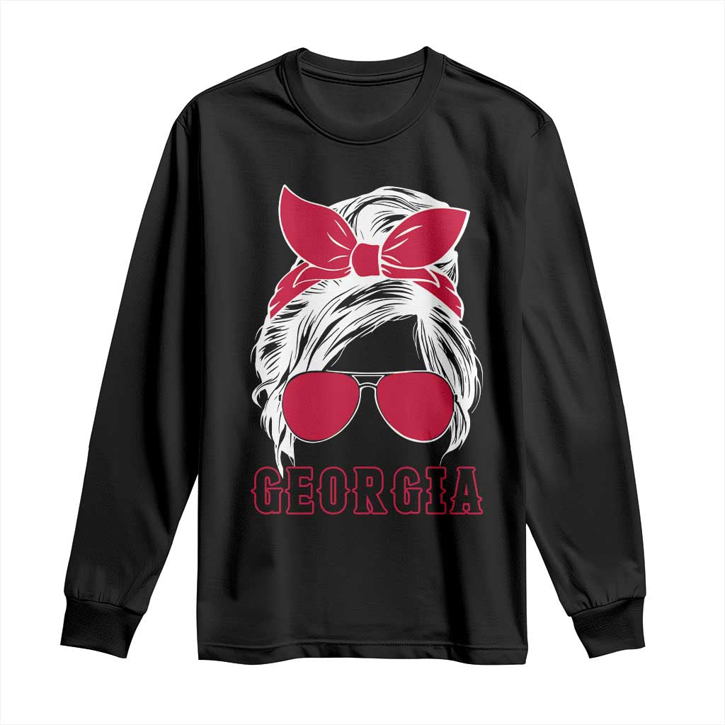 Georgia Lovers Long Sleeve Shirt Bulldogs Game Day Messy Bun - Wonder Print Shop