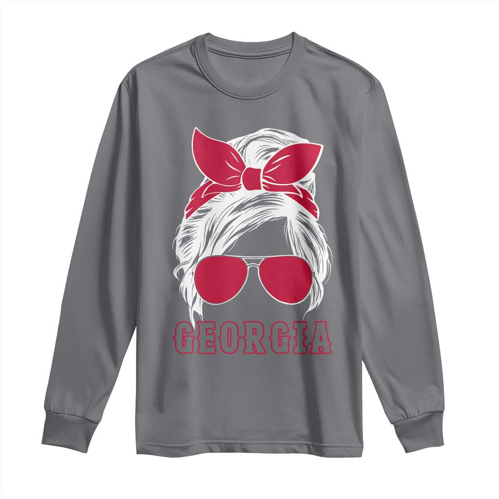 Georgia Lovers Long Sleeve Shirt Bulldogs Game Day Messy Bun - Wonder Print Shop