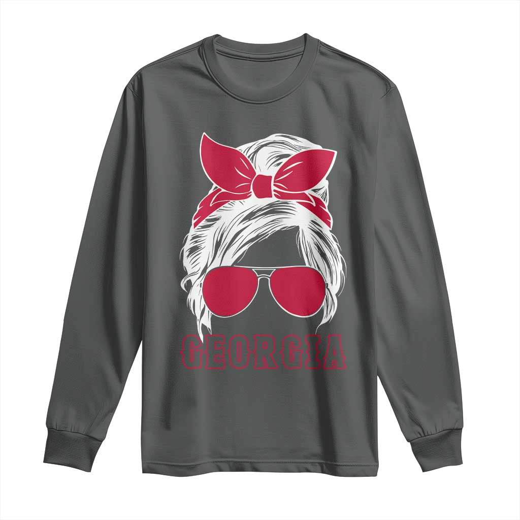 Georgia Lovers Long Sleeve Shirt Bulldogs Game Day Messy Bun - Wonder Print Shop