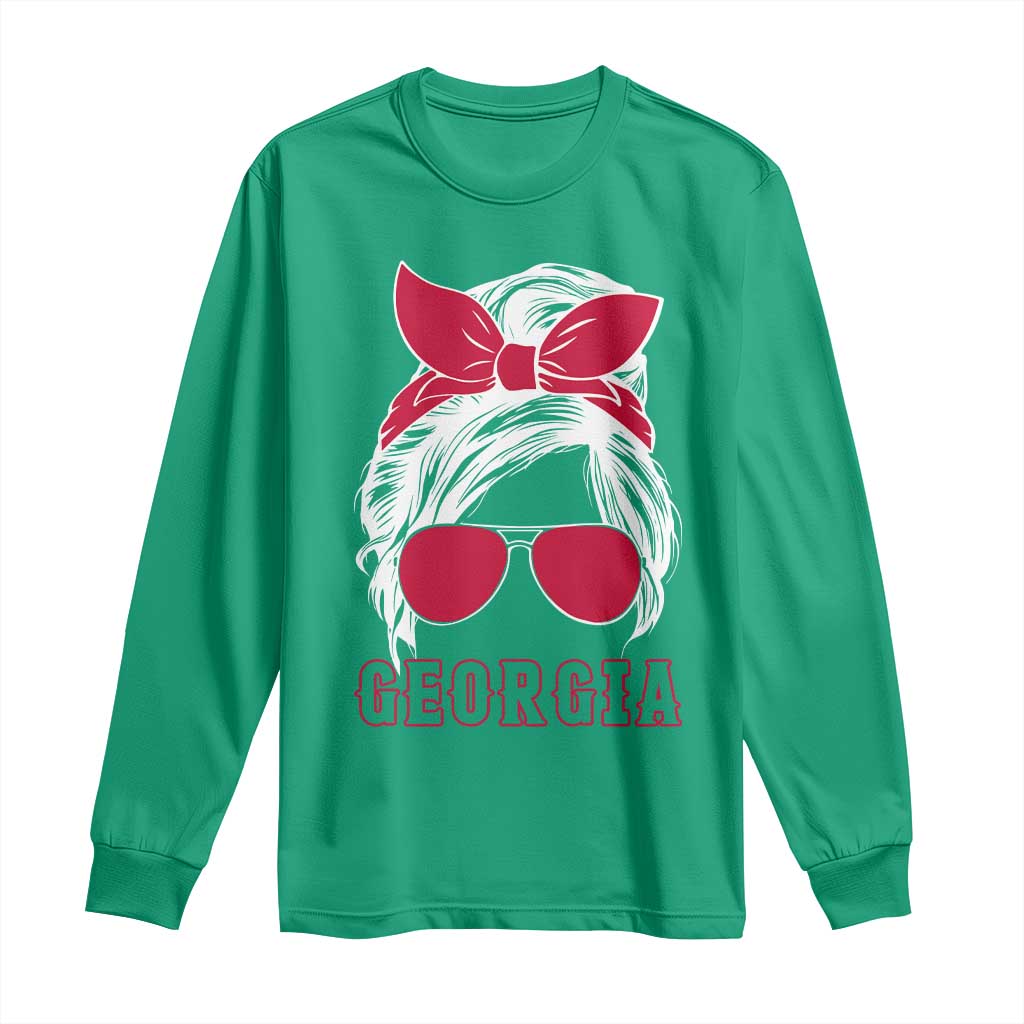 Georgia Lovers Long Sleeve Shirt Bulldogs Game Day Messy Bun - Wonder Print Shop
