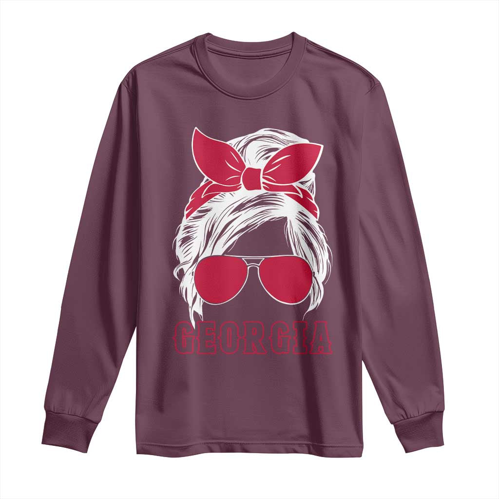 Georgia Lovers Long Sleeve Shirt Bulldogs Game Day Messy Bun - Wonder Print Shop