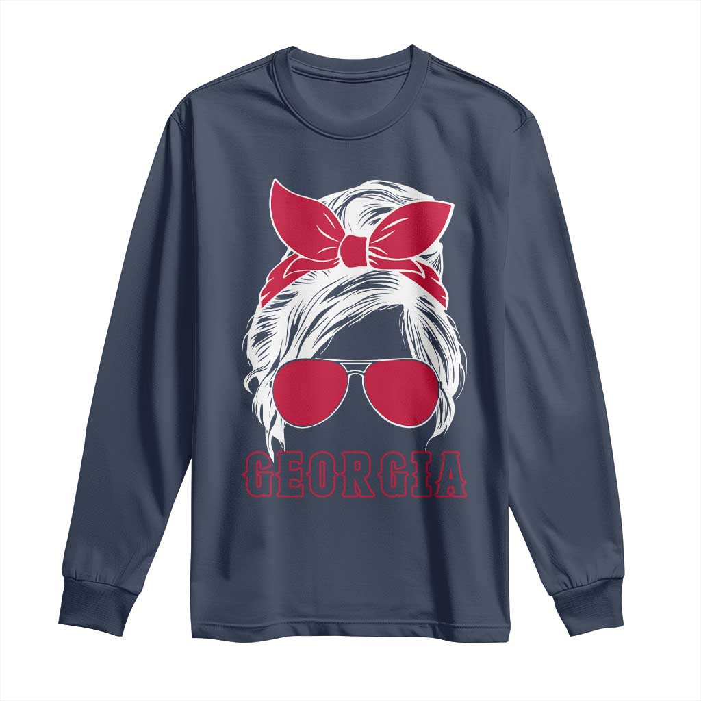 Georgia Lovers Long Sleeve Shirt Bulldogs Game Day Messy Bun - Wonder Print Shop