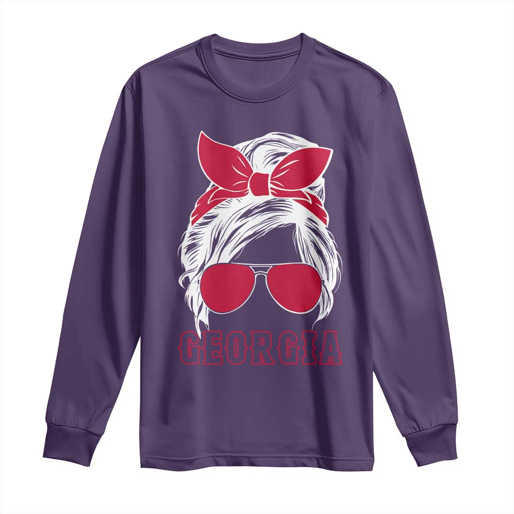 Georgia Lovers Long Sleeve Shirt Bulldogs Game Day Messy Bun - Wonder Print Shop