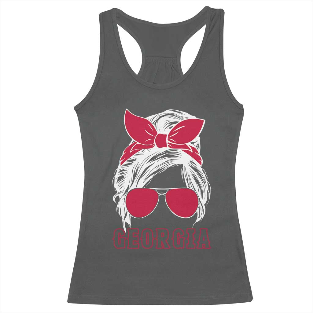 Georgia Lovers Racerback Tank Top Bulldogs Game Day Messy Bun - Wonder Print Shop