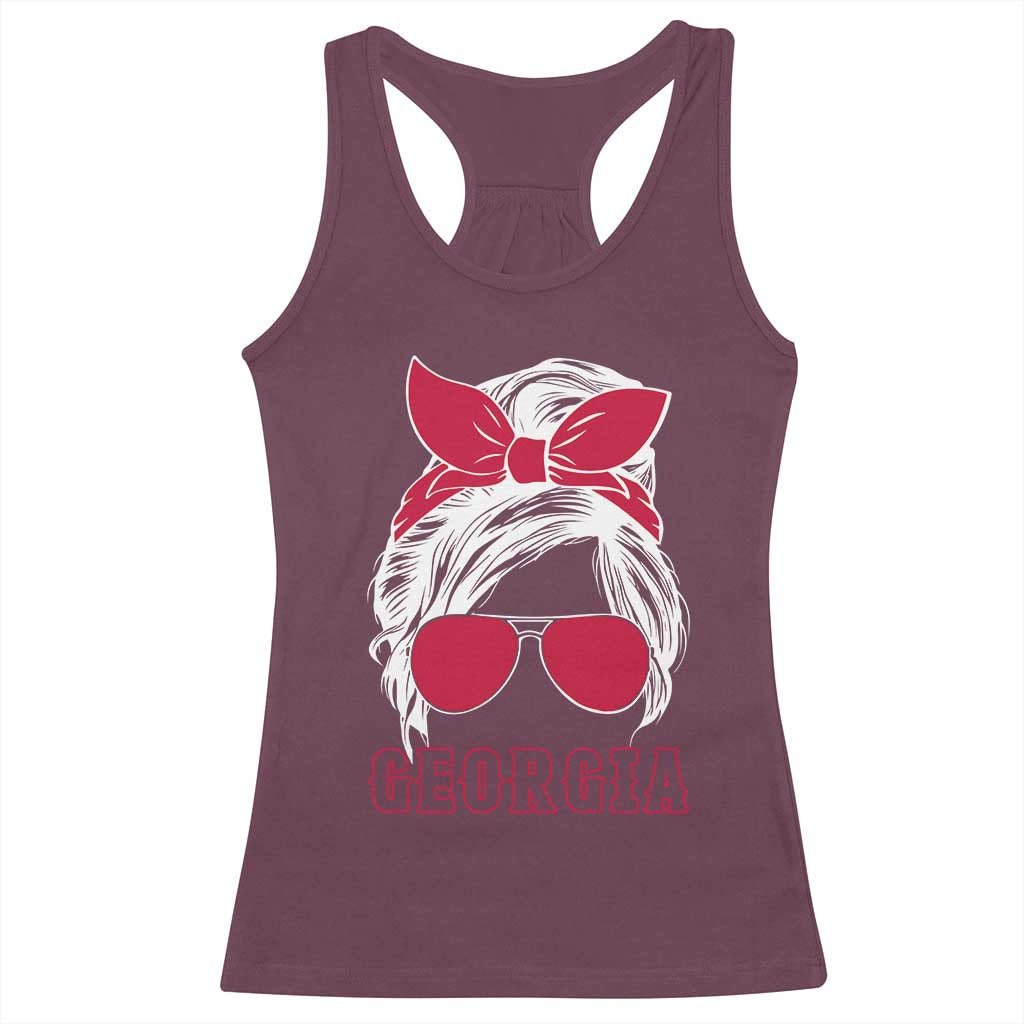 Georgia Lovers Racerback Tank Top Bulldogs Game Day Messy Bun - Wonder Print Shop