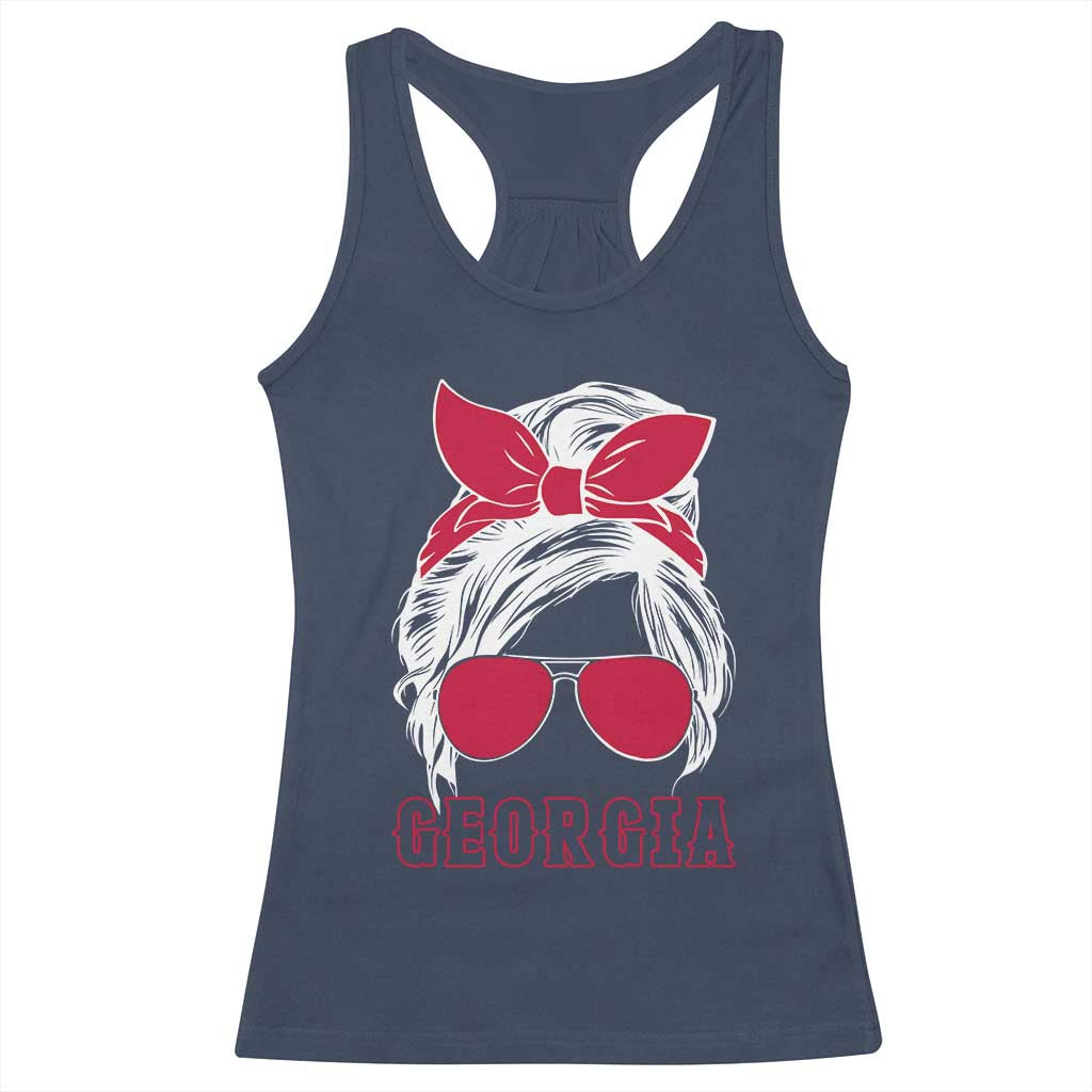 Georgia Lovers Racerback Tank Top Bulldogs Game Day Messy Bun - Wonder Print Shop