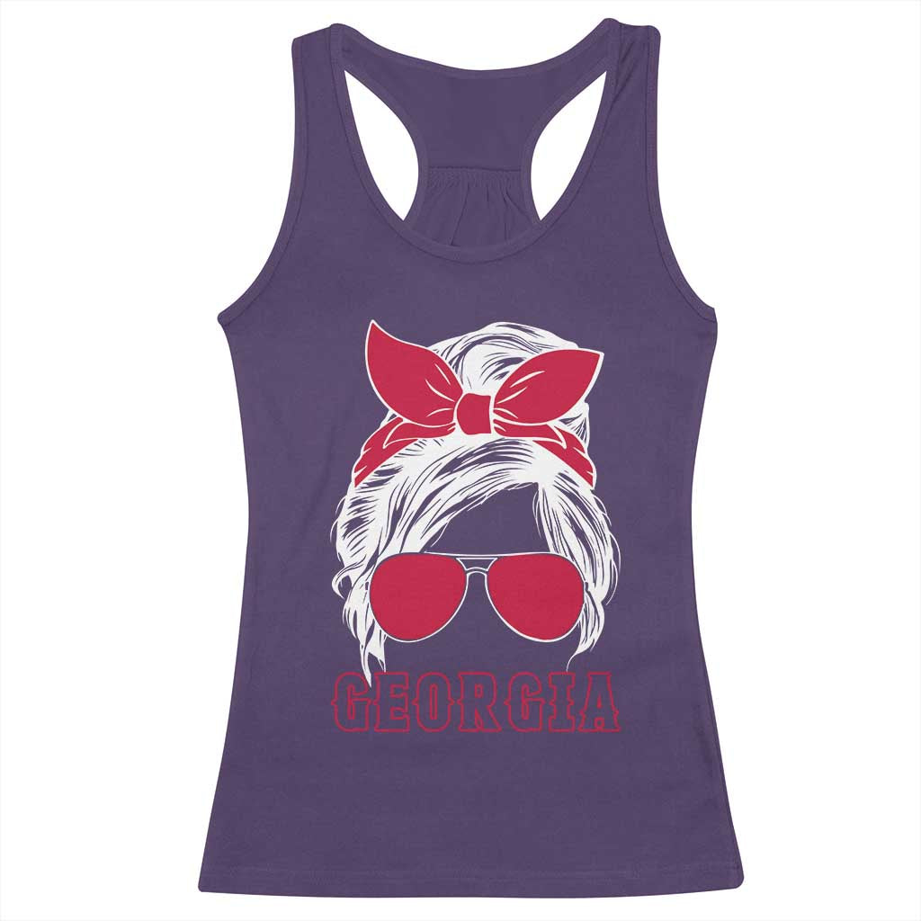 Georgia Lovers Racerback Tank Top Bulldogs Game Day Messy Bun - Wonder Print Shop