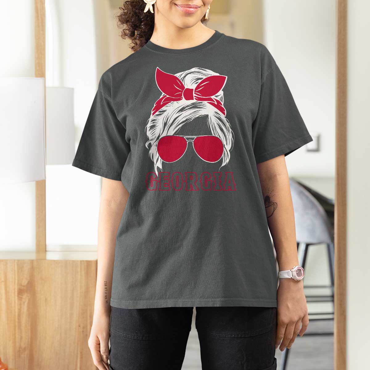 Georgia Lovers T Shirt For Women Bulldogs Game Day Messy Bun - Wonder Print Shop