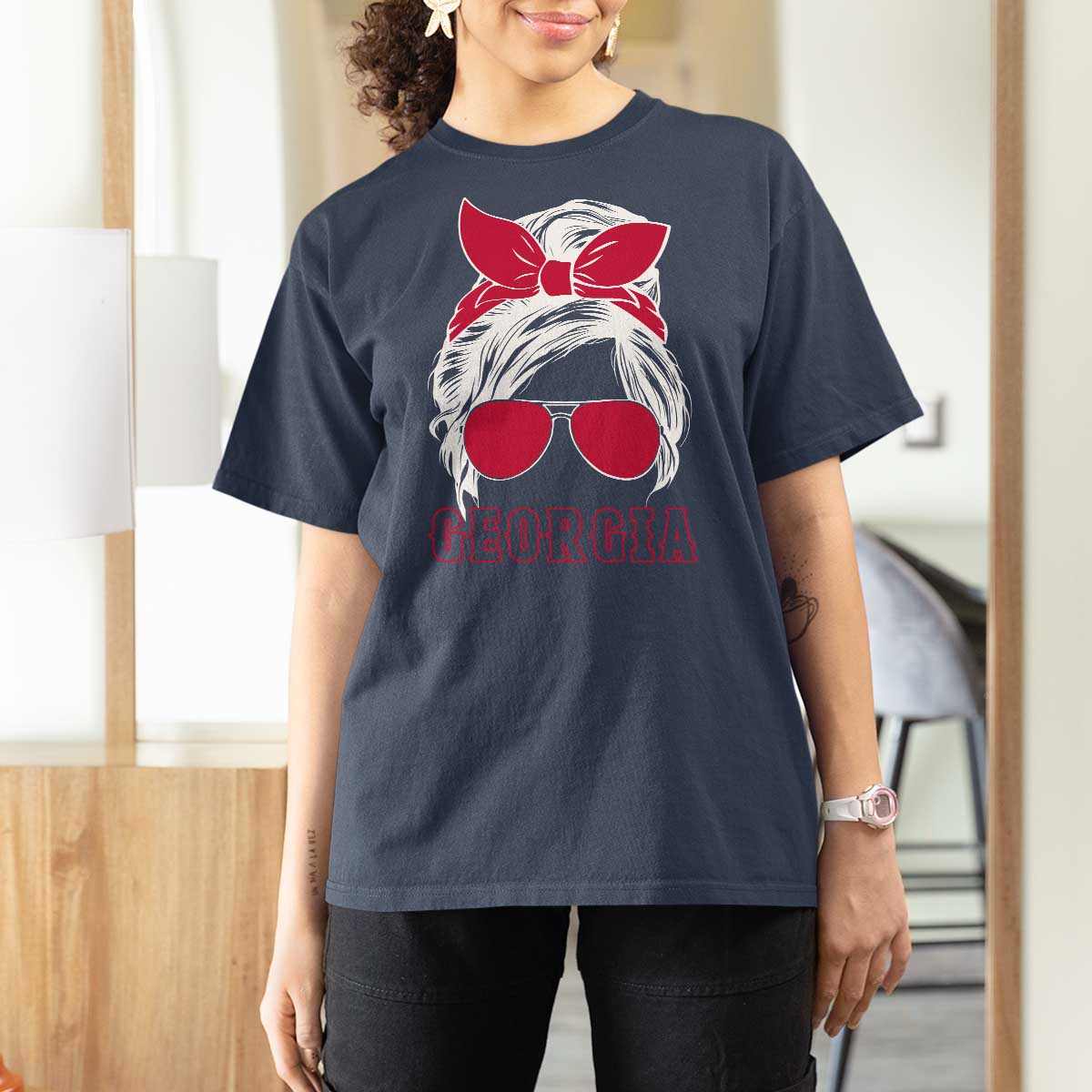 Georgia Lovers T Shirt For Women Bulldogs Game Day Messy Bun - Wonder Print Shop