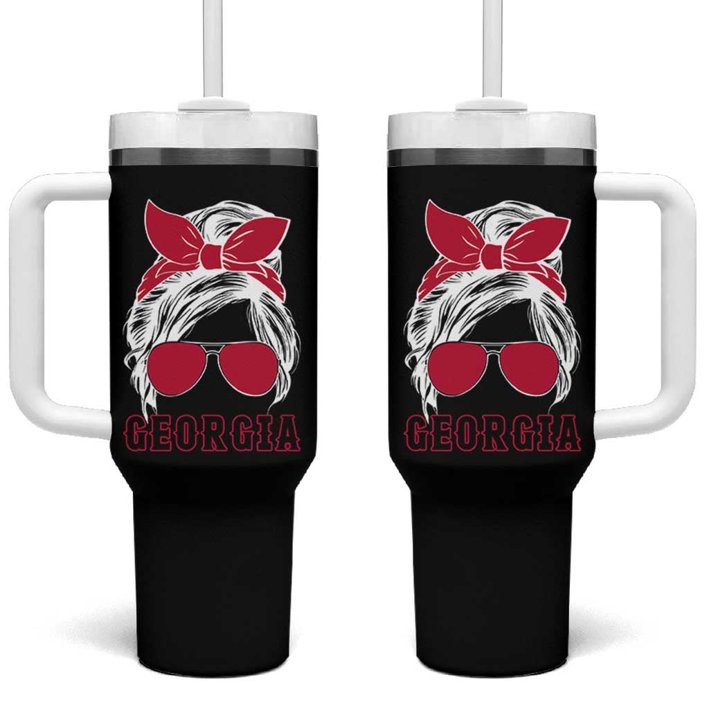 Georgia Lovers Tumbler With Handle Bulldogs Game Day Messy Bun - Wonder Print Shop