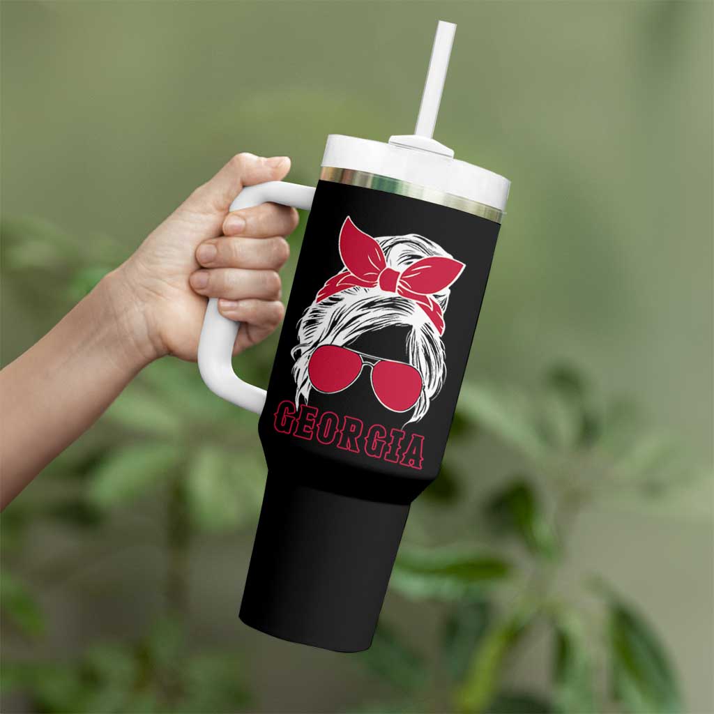 Georgia Lovers Tumbler With Handle Bulldogs Game Day Messy Bun - Wonder Print Shop