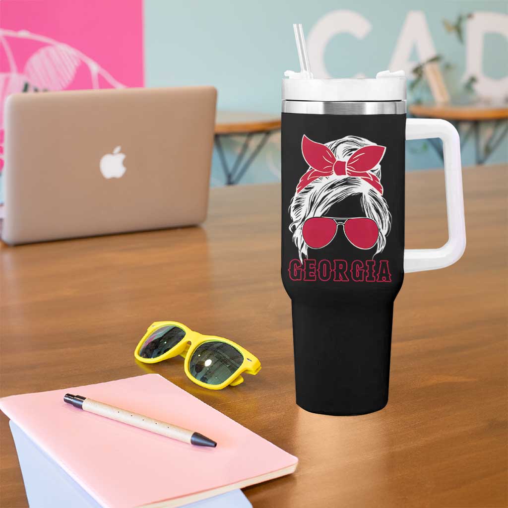 Georgia Lovers Tumbler With Handle Bulldogs Game Day Messy Bun - Wonder Print Shop