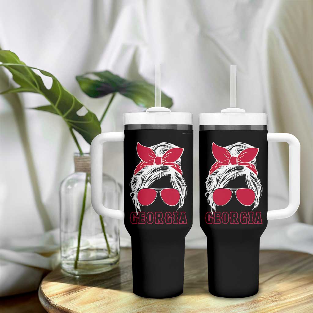 Georgia Lovers Tumbler With Handle Bulldogs Game Day Messy Bun - Wonder Print Shop