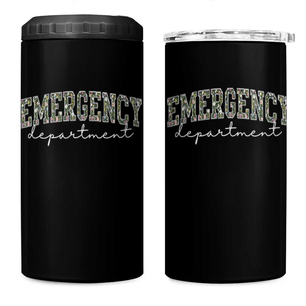 Floral Emergency Department 4 in 1 Can Cooler Tumbler ER Nurse Gift - Wonder Print Shop