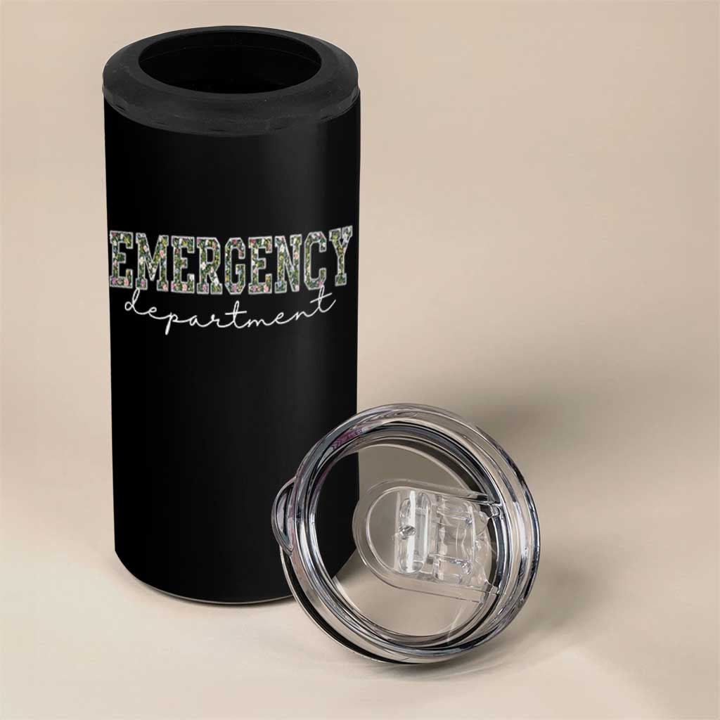 Floral Emergency Department 4 in 1 Can Cooler Tumbler ER Nurse Gift - Wonder Print Shop