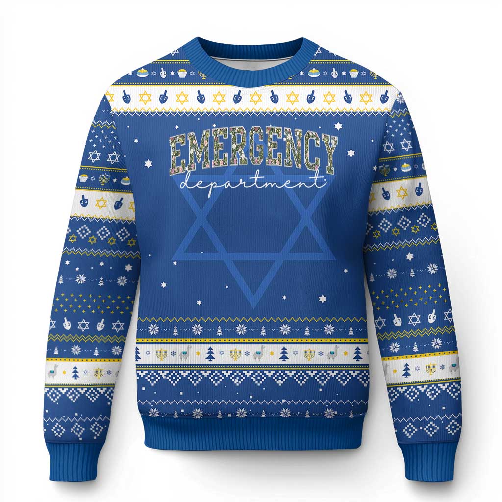 Floral Emergency Department Hanukkah Ugly Sweater ER Nurse Gift - Wonder Print Shop