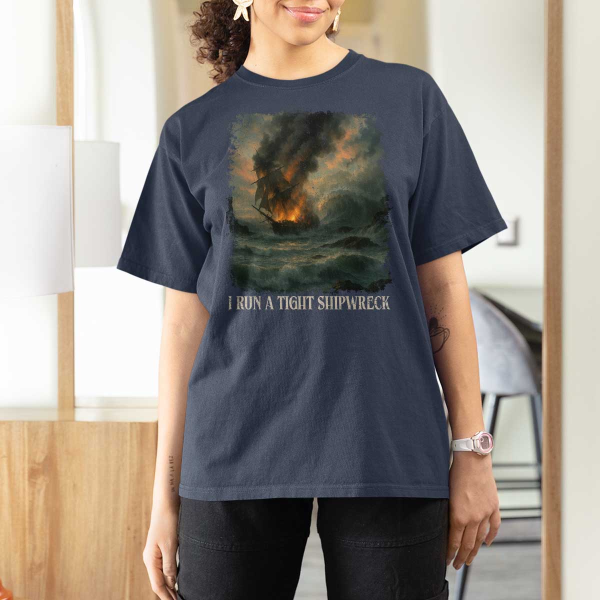 I Run a Tight Shipwreck T Shirt For Women Homeschool Mama Cool Mom - Wonder Print Shop
