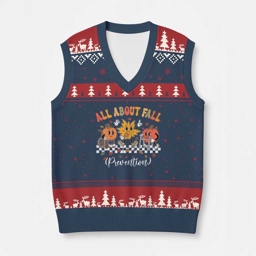 Fall Prevention V-Neck Knit Sweater Vest Autumn Thanksgiving Nurse PT OT - Wonder Print Shop