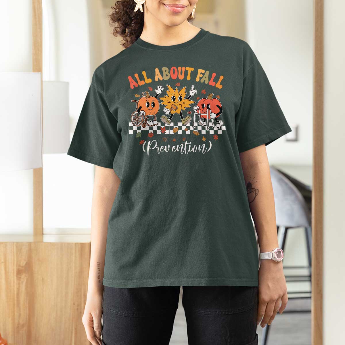 Fall Prevention T Shirt For Women Autumn Thanksgiving Nurse PT OT - Wonder Print Shop