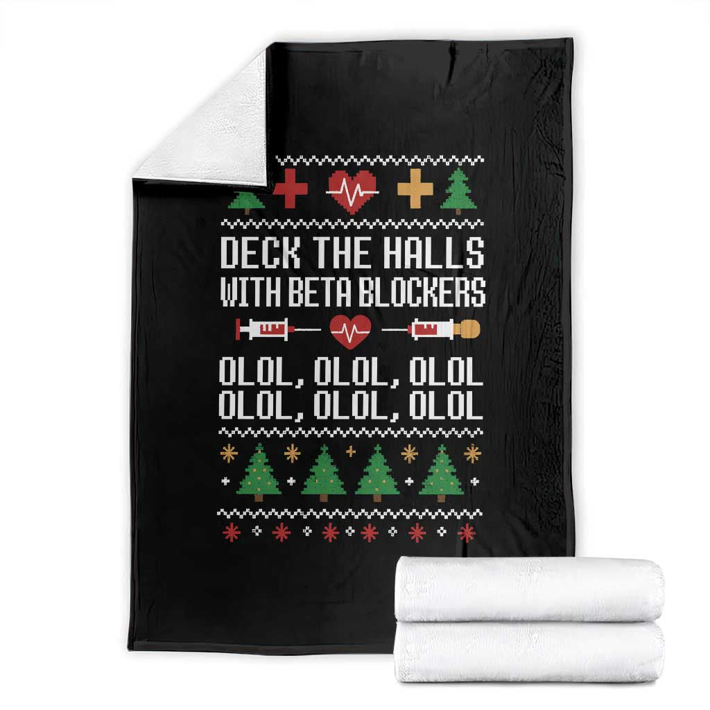 Funny Nurse Ugly Xmas Throw Blanket Deck The Hall With Beta Blockers - Wonder Print Shop