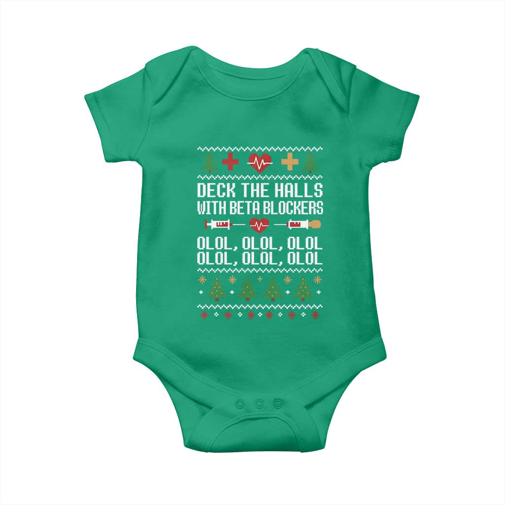 Funny Nurse Ugly Xmas Baby Onesie Deck The Hall With Beta Blockers - Wonder Print Shop
