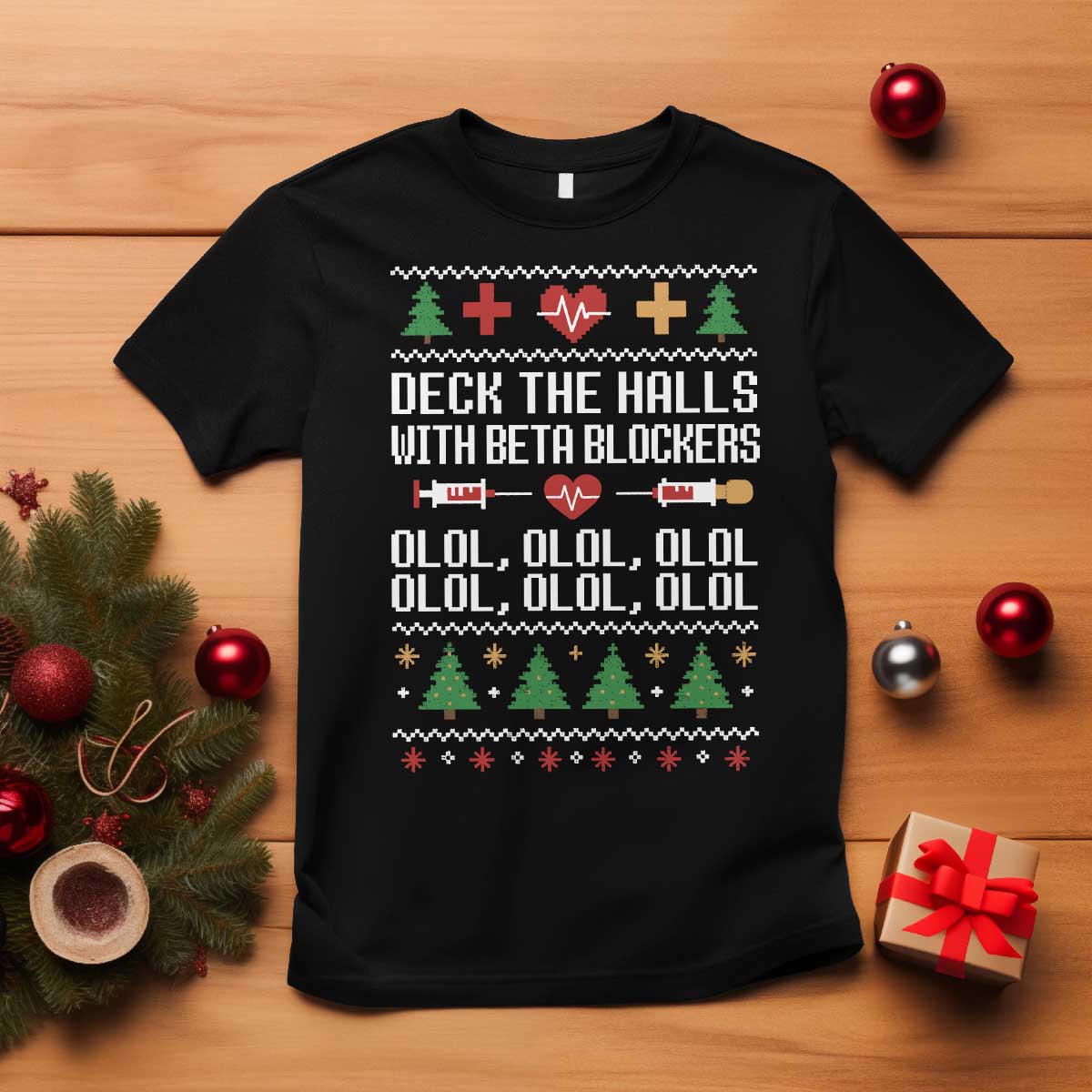 Funny Nurse Ugly Xmas T Shirt Deck The Hall With Beta Blockers - Wonder Print Shop