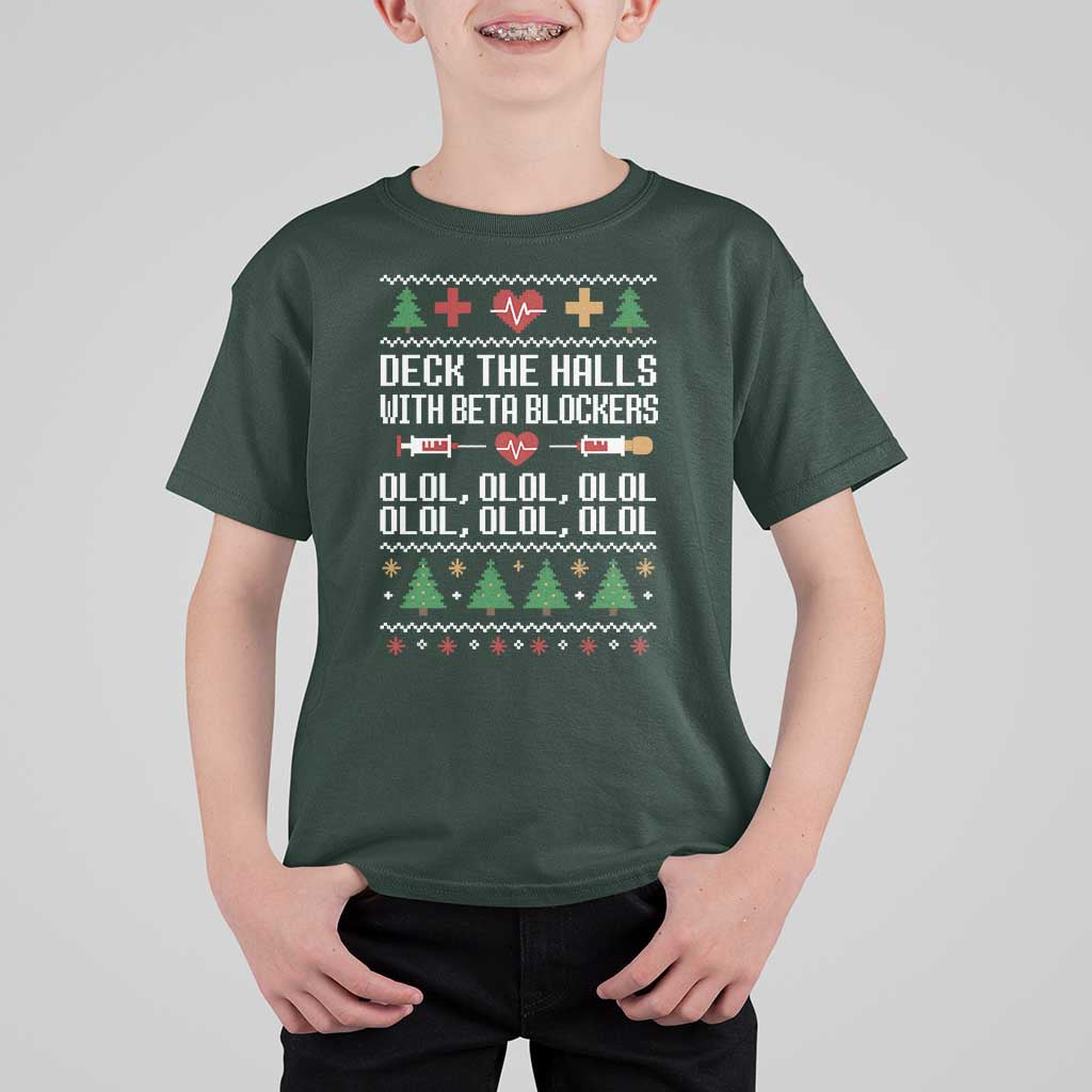 Funny Nurse Ugly Xmas T Shirt For Kid Deck The Hall With Beta Blockers - Wonder Print Shop