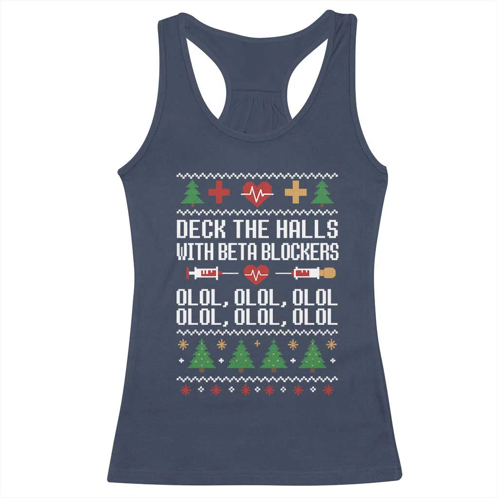 Funny Nurse Ugly Xmas Racerback Tank Top Deck The Hall With Beta Blockers - Wonder Print Shop