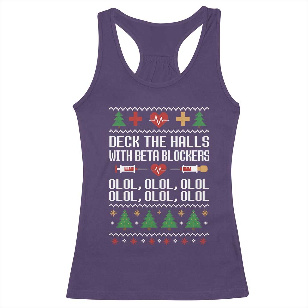 Funny Nurse Ugly Xmas Racerback Tank Top Deck The Hall With Beta Blockers - Wonder Print Shop