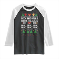 Funny Nurse Ugly Xmas Raglan Shirt Deck The Hall With Beta Blockers - Wonder Print Shop