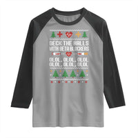 Funny Nurse Ugly Xmas Raglan Shirt Deck The Hall With Beta Blockers - Wonder Print Shop