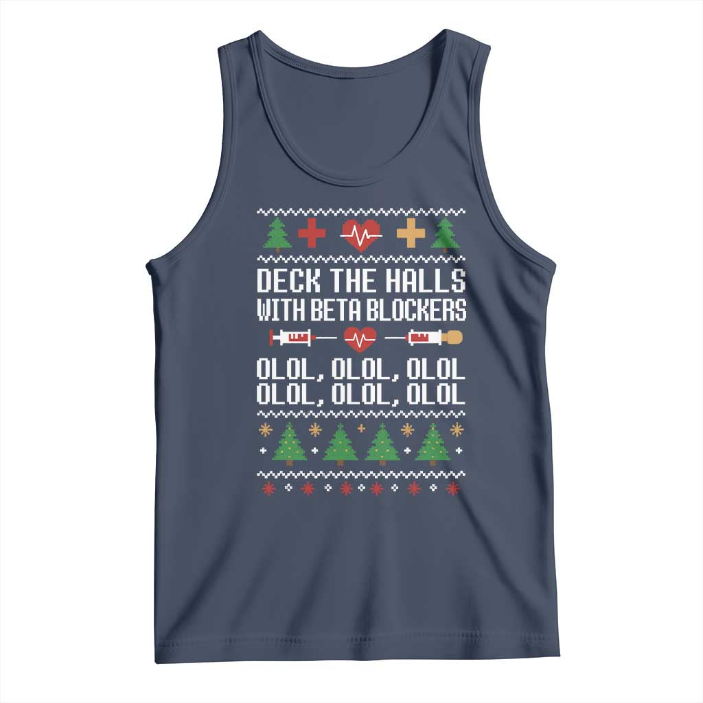 Funny Nurse Ugly Xmas Tank Top Deck The Hall With Beta Blockers - Wonder Print Shop