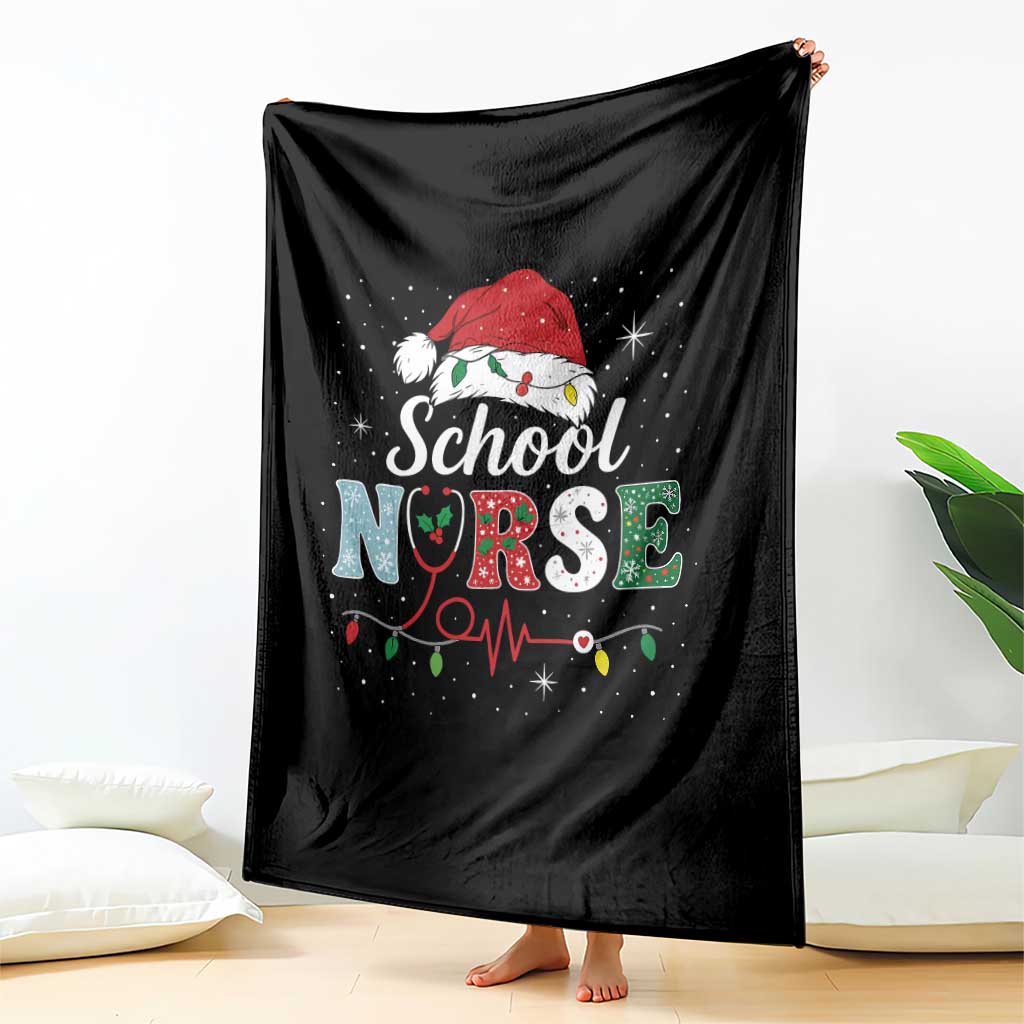 Christmas School Nurse Throw Blanket Xmas Lights Red Santa Hat Crew Nurse - Wonder Print Shop