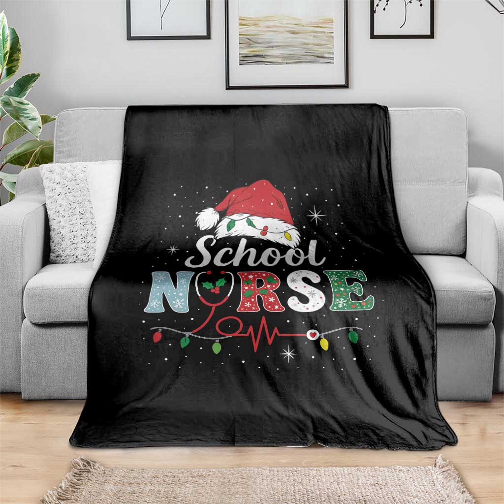 Christmas School Nurse Throw Blanket Xmas Lights Red Santa Hat Crew Nurse - Wonder Print Shop