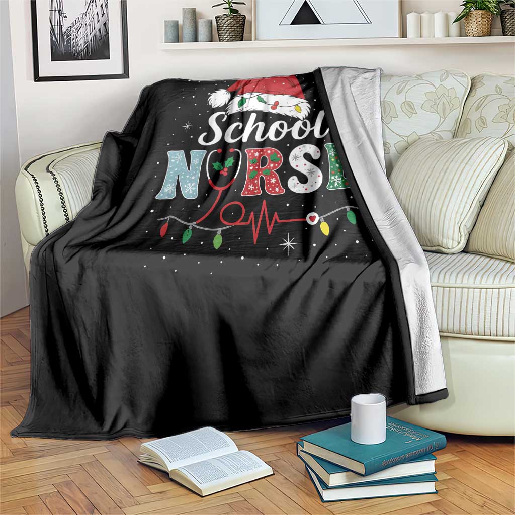 Christmas School Nurse Throw Blanket Xmas Lights Red Santa Hat Crew Nurse - Wonder Print Shop