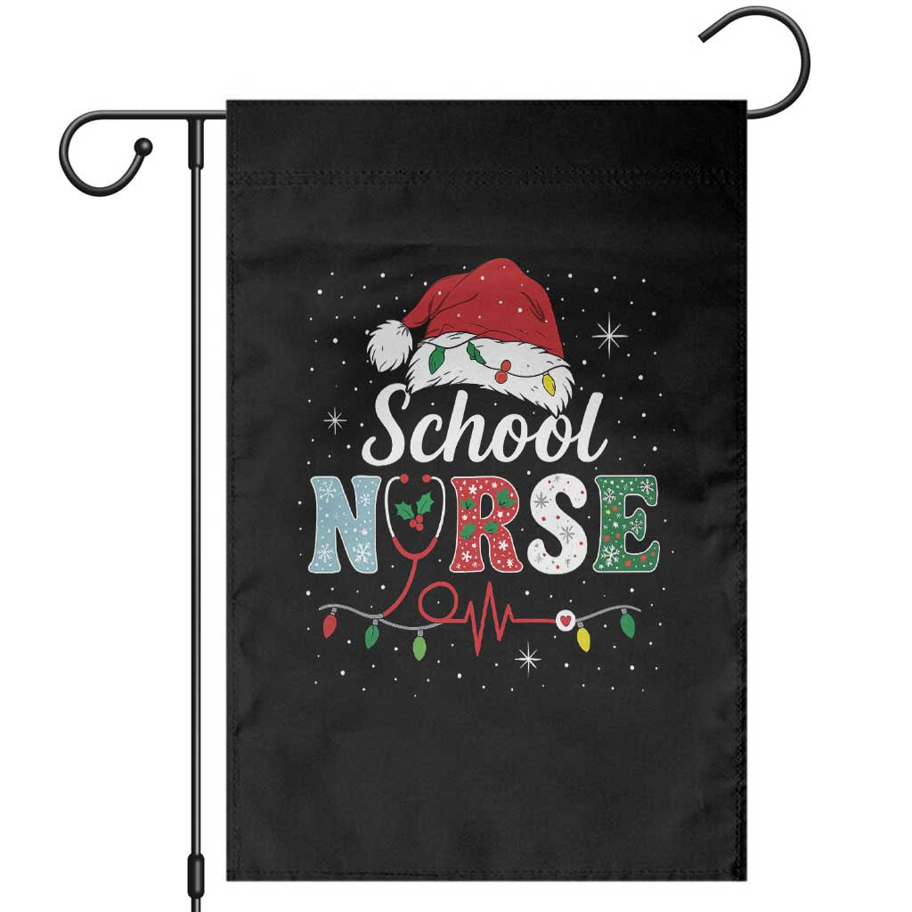 Christmas School Nurse Garden Flag Xmas Lights Red Santa Hat Crew Nurse - Wonder Print Shop