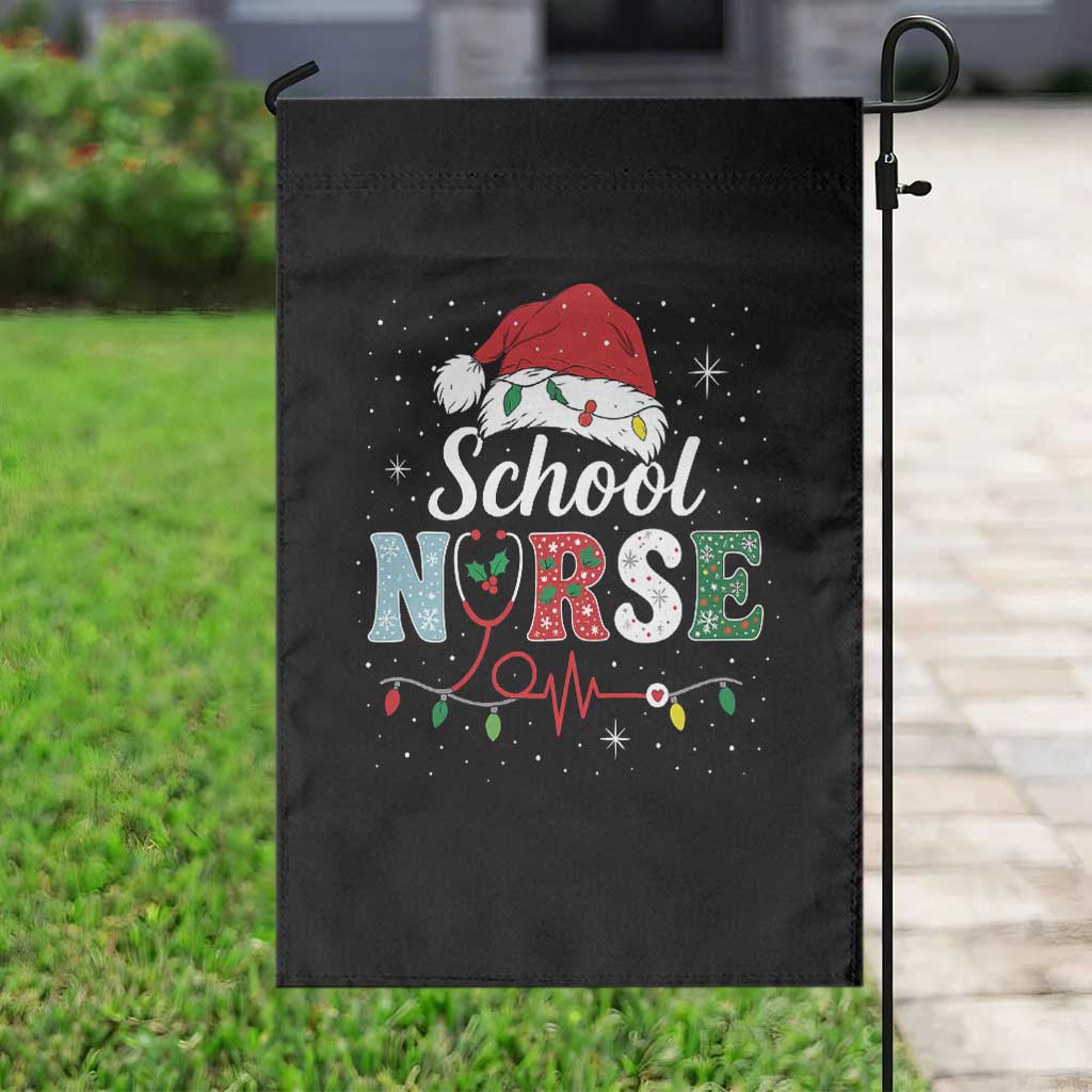Christmas School Nurse Garden Flag Xmas Lights Red Santa Hat Crew Nurse - Wonder Print Shop