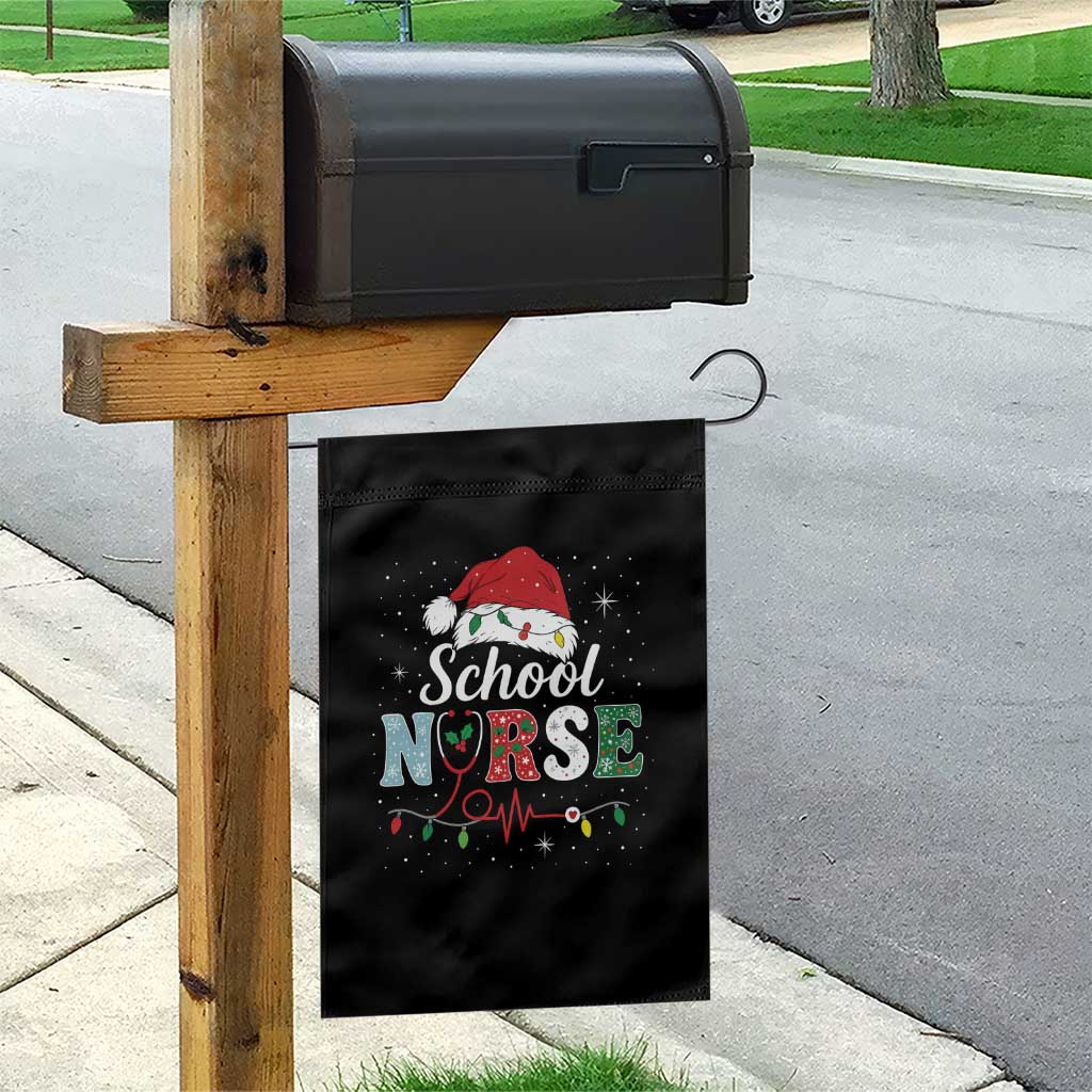 Christmas School Nurse Garden Flag Xmas Lights Red Santa Hat Crew Nurse - Wonder Print Shop