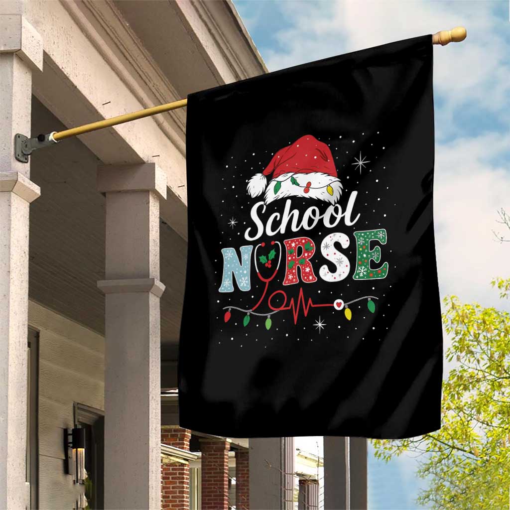 Christmas School Nurse Garden Flag Xmas Lights Red Santa Hat Crew Nurse - Wonder Print Shop