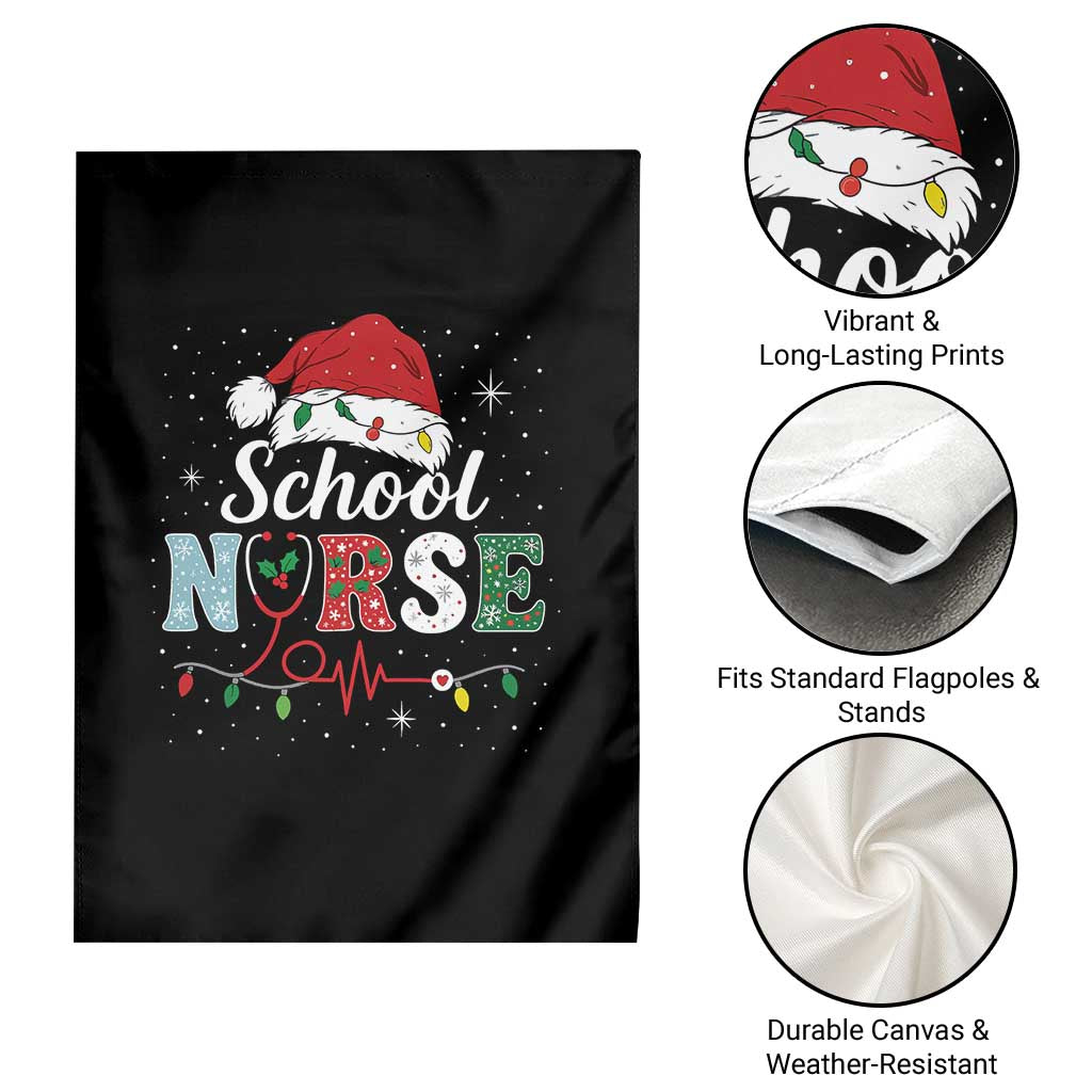 Christmas School Nurse Garden Flag Xmas Lights Red Santa Hat Crew Nurse - Wonder Print Shop