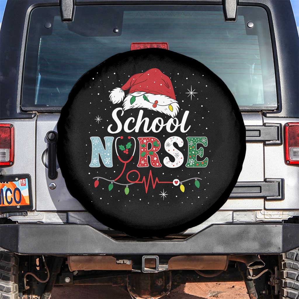 Christmas School Nurse Spare Tire Cover Xmas Lights Red Santa Hat Crew Nurse - Wonder Print Shop
