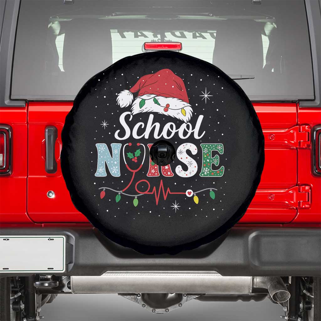 Christmas School Nurse Spare Tire Cover Xmas Lights Red Santa Hat Crew Nurse - Wonder Print Shop
