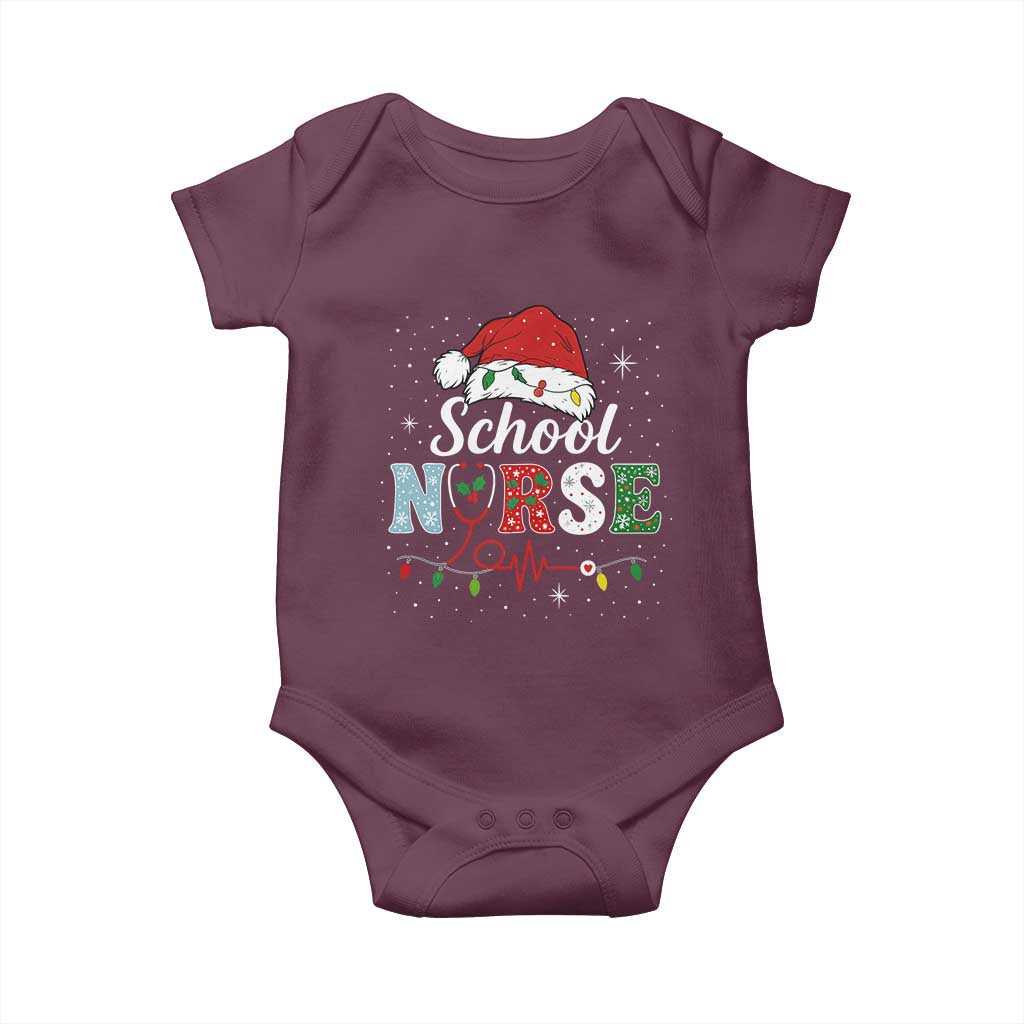 Christmas School Nurse Baby Onesie Xmas Lights Red Santa Hat Crew Nurse - Wonder Print Shop