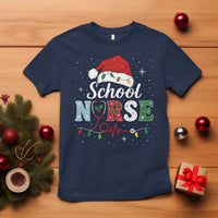 Christmas School Nurse T Shirt Xmas Lights Red Santa Hat Crew Nurse - Wonder Print Shop